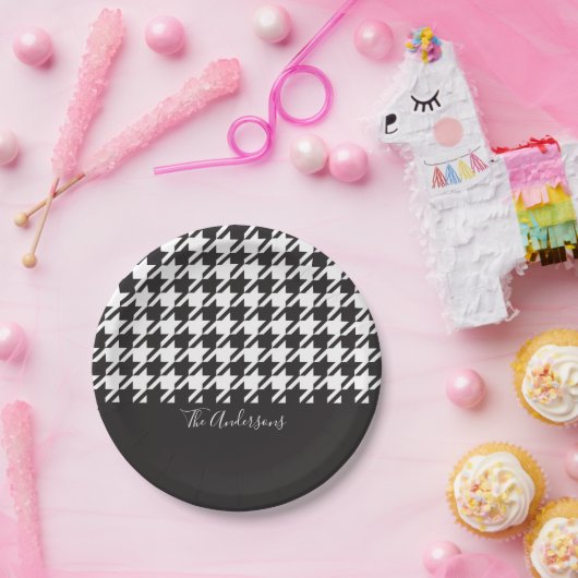 Klassisches modernes Schwarz-Weiß-Hahnentrittmuste Pappteller (Party)