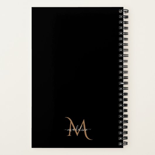 Klassisches, modernes Schwarzes Gold Monogramm Notizblock (Rückseite)