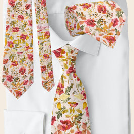 Klassisches Mohnmuster aus Poppy Pink & Olive Buds Krawatte