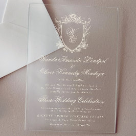 Klassisches Mongram, florales Wappen Hochzeit Acryleinladungen