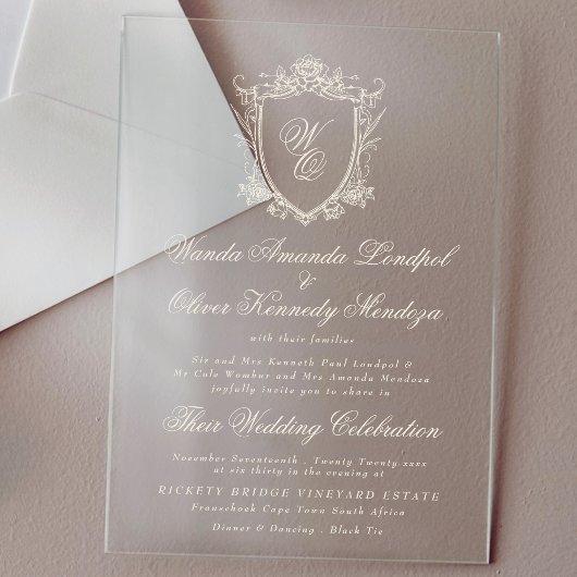 Klassisches Mongram, florales Wappen Hochzeit Acryleinladungen