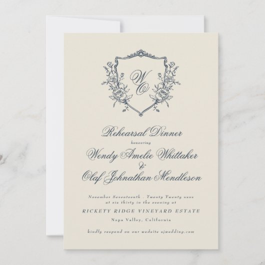 Klassisches Mongram Navy Blue Probe Dinner Einladung (Vorderseite)