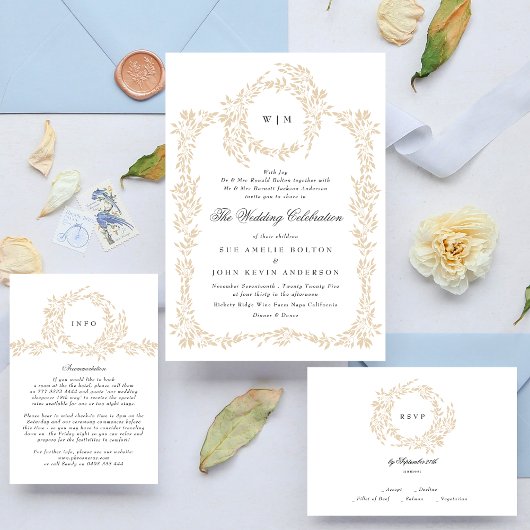 Klassisches Monogram Blush Wappen Elegante Hochzei Begleitkarte