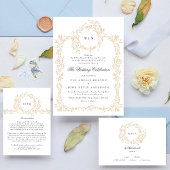 Klassisches Monogram Blush Wappen Elegante Hochzei RSVP Karte