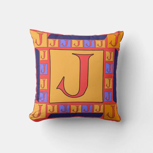 KLASSISCHES MONOGRAM J BLAUE GRENZE KISSEN (Vorderseite)