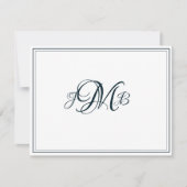 Klassisches Monogram Navy & White Blüh Script Dankeskarte (Vorderseite)