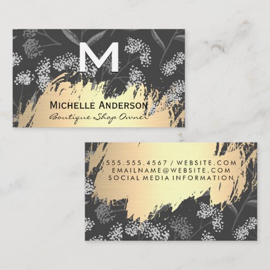 Klassisches Monogram Trendy Floral Pattern Visitenkarte (Vorne/Hinten)