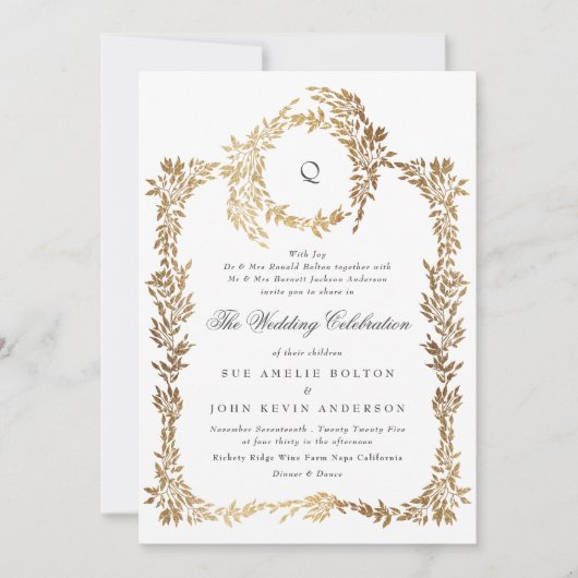 Klassisches Monogram Wappen-Hochzeit Einladung (Vorderseite)