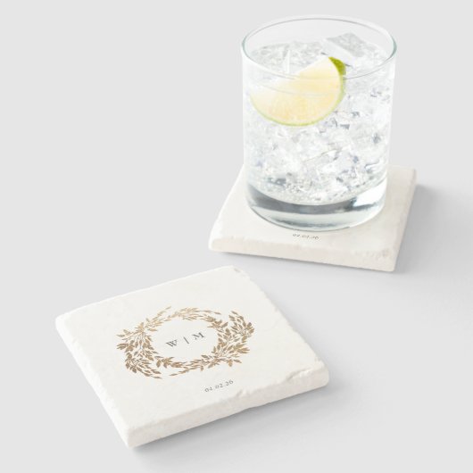 Klassisches Monogram Wappen-Hochzeit Steinuntersetzer (Seitenansicht)