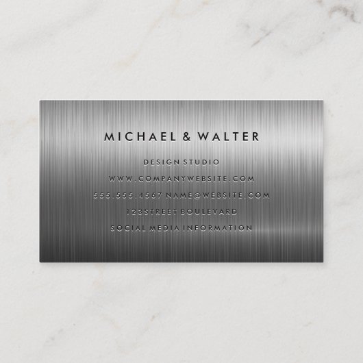 Klassisches Monogramm | Aluminium aus Silber Visitenkarte (Rückseite)