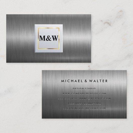 Klassisches Monogramm | Aluminium aus Silber Visitenkarte (Vorne/Hinten)