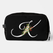 Klassisches Monogramm Anfangsbuchstabe rote Blume Waschbeutel (Vorderseite)