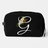 Klassisches Monogramm Anfangsbuchstabe rote Blume  Waschbeutel (Vorderseite)