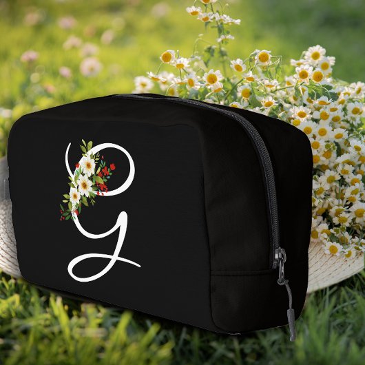 Klassisches Monogramm Anfangsbuchstabe rote Blume  Waschbeutel