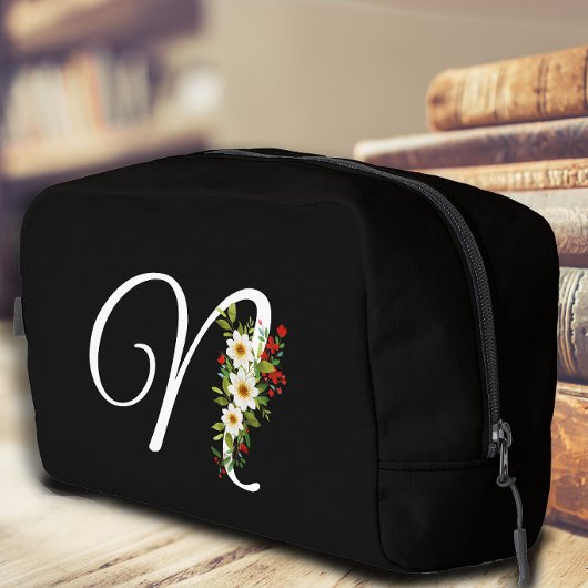 Klassisches Monogramm Anfangsbuchstabe rote Blume Waschbeutel