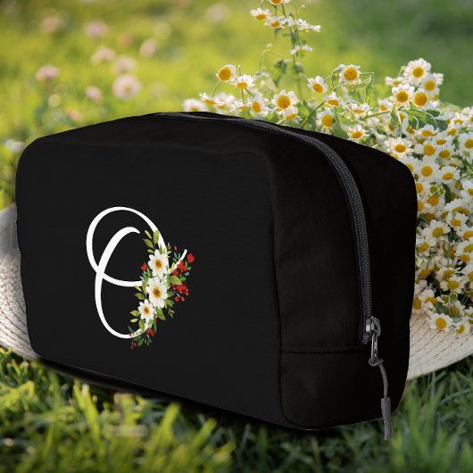 Klassisches Monogramm Anfangsbuchstabe rote Blume Waschbeutel
