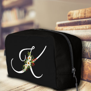 Klassisches Monogramm Anfangsbuchstabe rote Blume  Waschbeutel