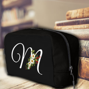 Klassisches Monogramm Anfangsbuchstabe rote Blume  Waschbeutel