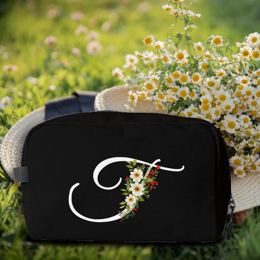 Klassisches Monogramm Anfangsbuchstabe rote Blume  Waschbeutel