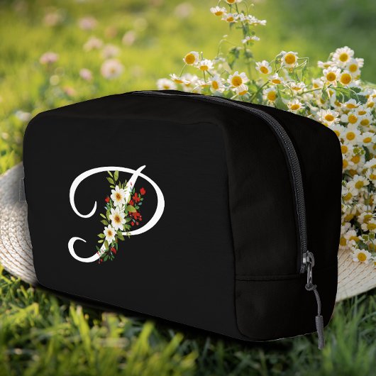 Klassisches Monogramm Anfangsbuchstabe rote Blume Waschbeutel