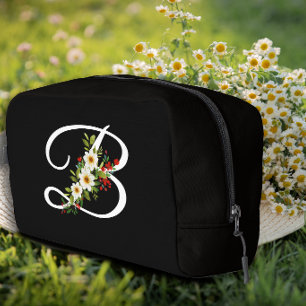 Klassisches Monogramm Anfangsbuchstabe weiße Blume Waschbeutel