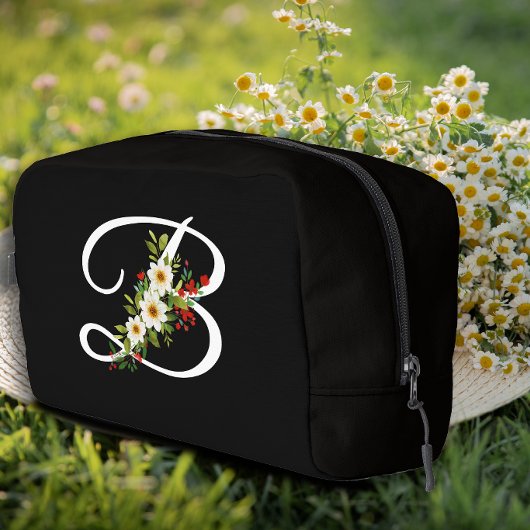 Klassisches Monogramm Anfangsbuchstabe weiße Blume Waschbeutel