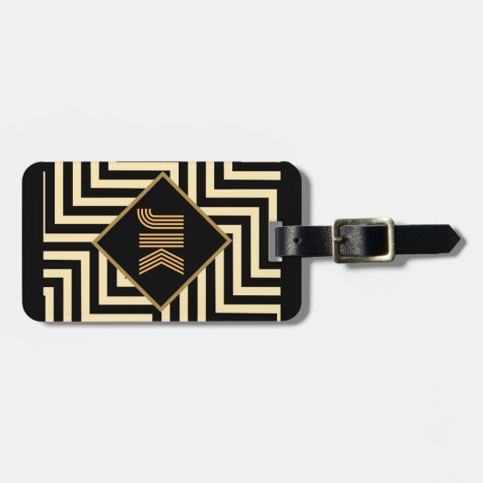 Klassisches Monogramm aus schwarzem Gold personali Gepäckanhänger (Vorderseite horizontal)