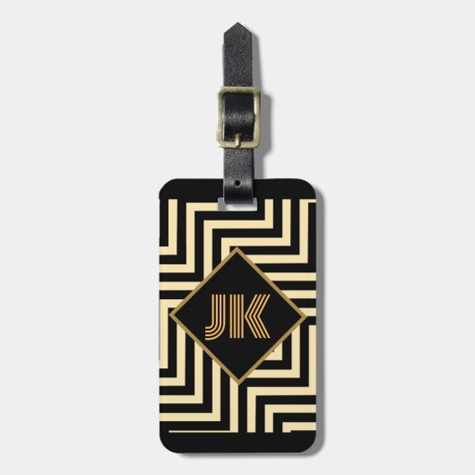 Klassisches Monogramm aus schwarzem Gold personali Gepäckanhänger (Vorderseite vertikal)