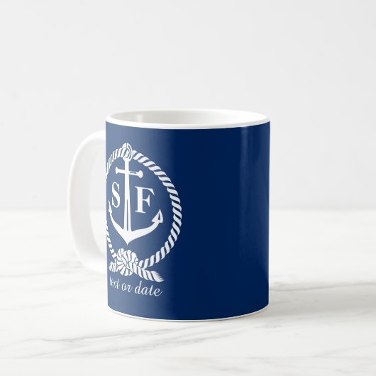 Klassisches Monogramm-blaues Kaffeetasse (Vorderseite Links)