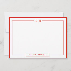 Klassisches Monogramm Candy Red Rand Schreibwaren Mitteilungskarte