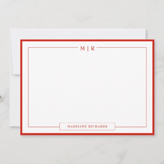 Klassisches Monogramm Candy Red Rand Schreibwaren Mitteilungskarte (Vorderseite)