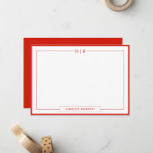Klassisches Monogramm Candy Red Rand Schreibwaren Mitteilungskarte (Vorderseite/Rückseite Beispiel)