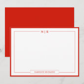 Klassisches Monogramm Candy Red Rand Schreibwaren Mitteilungskarte (Vorne/Hinten)