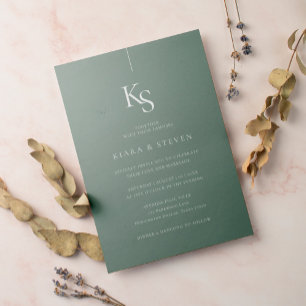Klassisches Monogramm Dark Lime Green Wedding Einladung