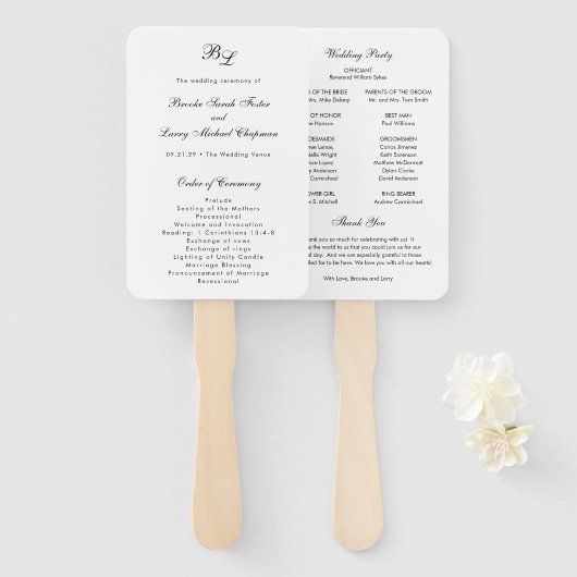 Klassisches Monogramm Elegantes Hochzeitsprogramm Fächer (Vorne und Hinten)