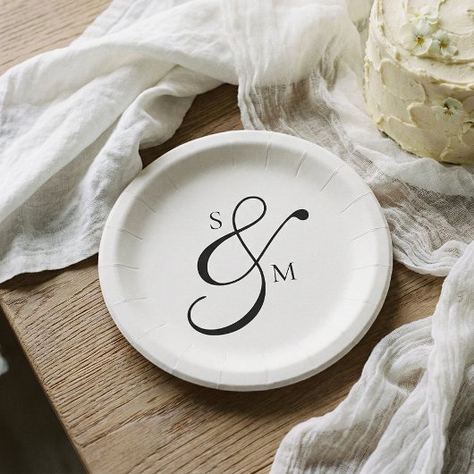Klassisches Monogramm-Et-Zeichen Hochzeit Weiß Pappteller