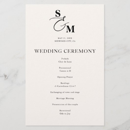 Klassisches Monogramm-Et-Zeichen-Hochzeitsprogramm (Vorderseite)