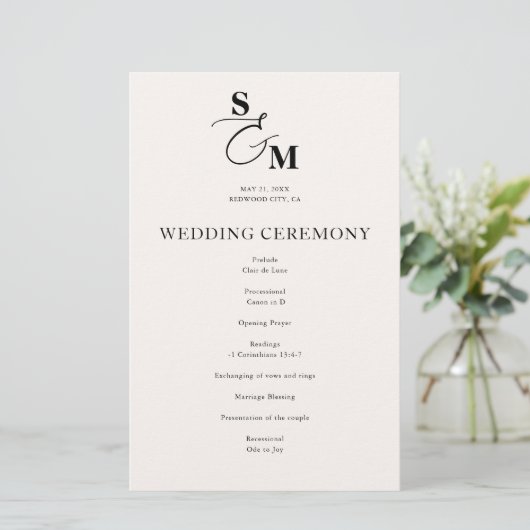 Klassisches Monogramm-Et-Zeichen-Hochzeitsprogramm (Stehend Vorderseite)