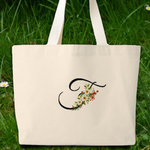 Klassisches Monogramm F rote weiße Blume Mutter Ge Jumbo Stoffbeutel
