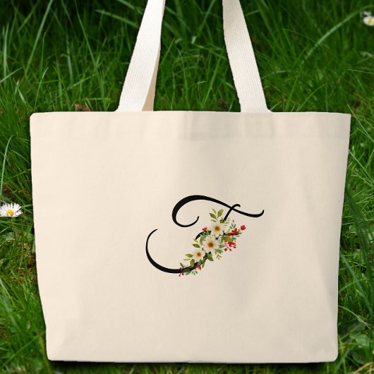 Klassisches Monogramm F rote weiße Blume Mutter Ge Jumbo Stoffbeutel