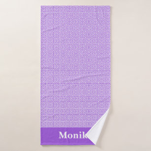 Klassisches Monogramm für Lila griechische Schlüss Badhandtuch Set