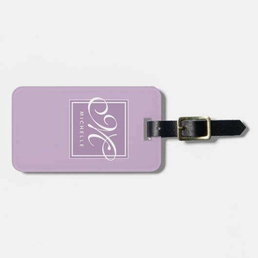 Klassisches Monogramm für Lila und weiße Skripte Gepäckanhänger (Vorderseite horizontal)