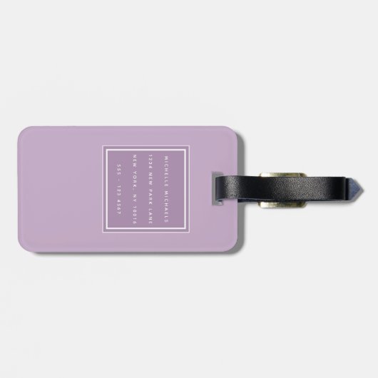 Klassisches Monogramm für Lila und weiße Skripte Gepäckanhänger (Rückseite horizontal)