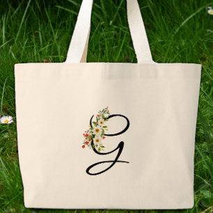 Klassisches Monogramm G rot weiß Blumen Geschenk f Jumbo Stoffbeutel