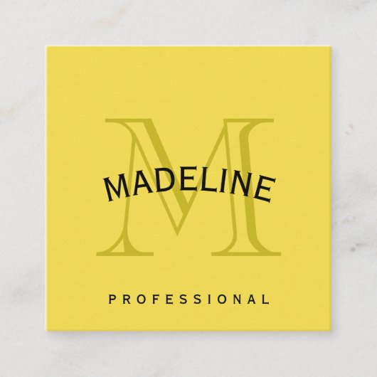 Klassisches Monogramm Gelb mit Bogentext Quadratische Visitenkarte (Vorderseite)