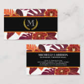 Klassisches Monogramm | Goldblätter | Blumenmuster Visitenkarte (Vorne/Hinten)