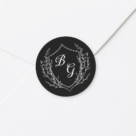 Klassisches Monogramm Hochzeitsstich Wappen schwar Runder Aufkleber