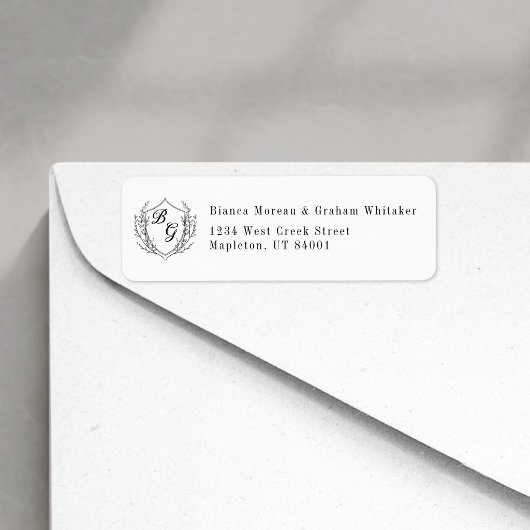 Klassisches Monogramm-Hochzeitswappen-Rücksendeadr
