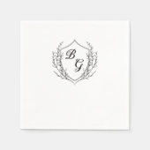 Klassisches Monogramm-Hochzeitswappen schwarz und  Serviette (Vorderseite)