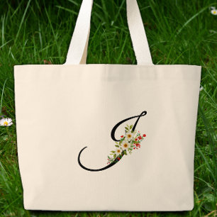 Klassisches Monogramm J rot weiße Blume Mutter Ges Jumbo Stoffbeutel